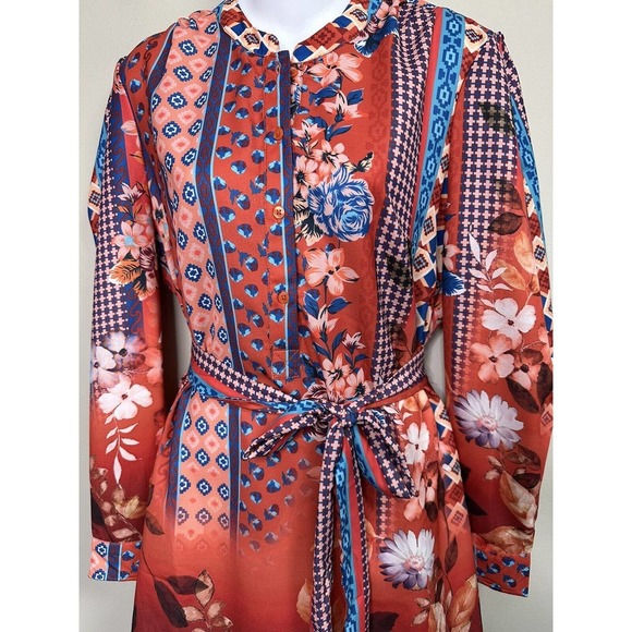 NWT~  Tolani Collection Long-Sleeve Tunic with Tie Gene Rust Floral~‎ S - Picture 5 of 7